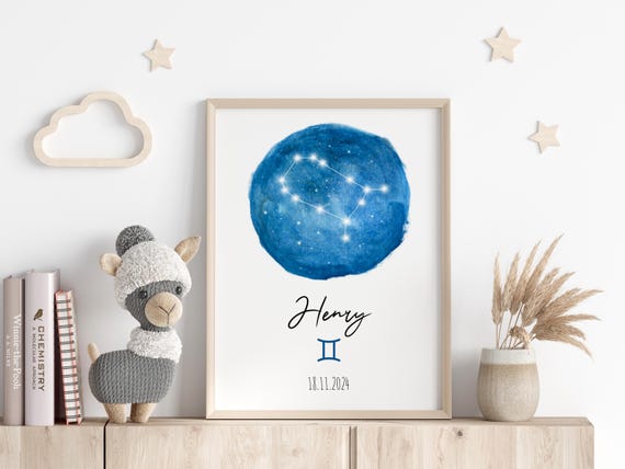 Gemini Personalized Star Map, Astrology Art Print
