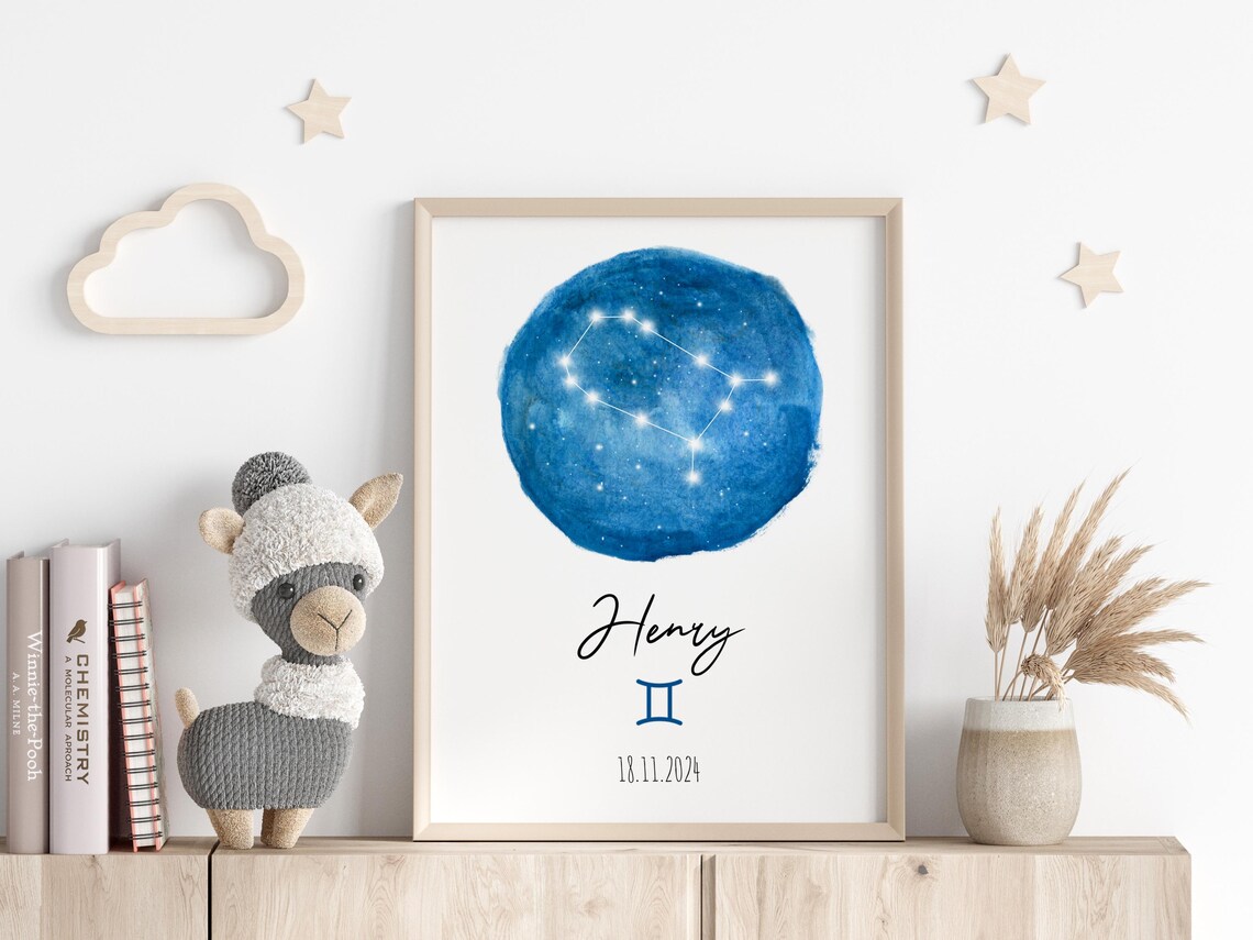Gemini Personalized Star Map, Astrology Art Print