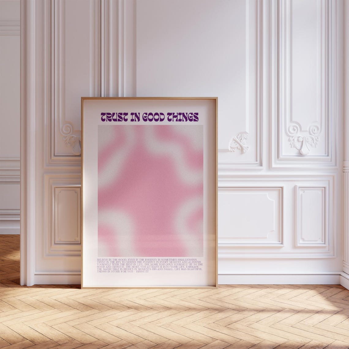 Trust In Good Things Pink Aura Poster Retro Typography Affirmation Art