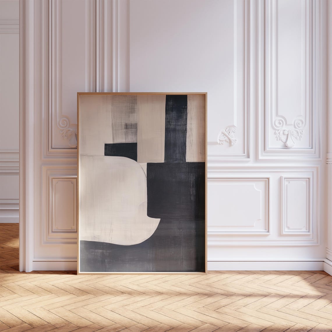 Black White Abstract Brush Block Minimalist Modern Art Poster - Image 3