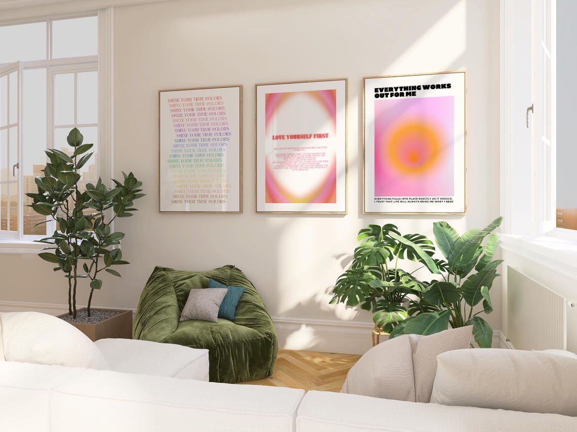 Motivational Quote 3 Piece Set Love Yourself True Colors Poster - Image 4