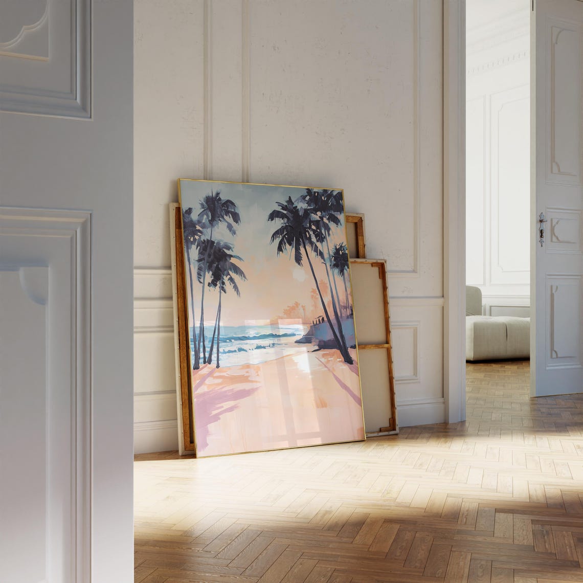 Pastel Palm Trees Tropical Beach Painting Calm Art Wall Poster - Image 2