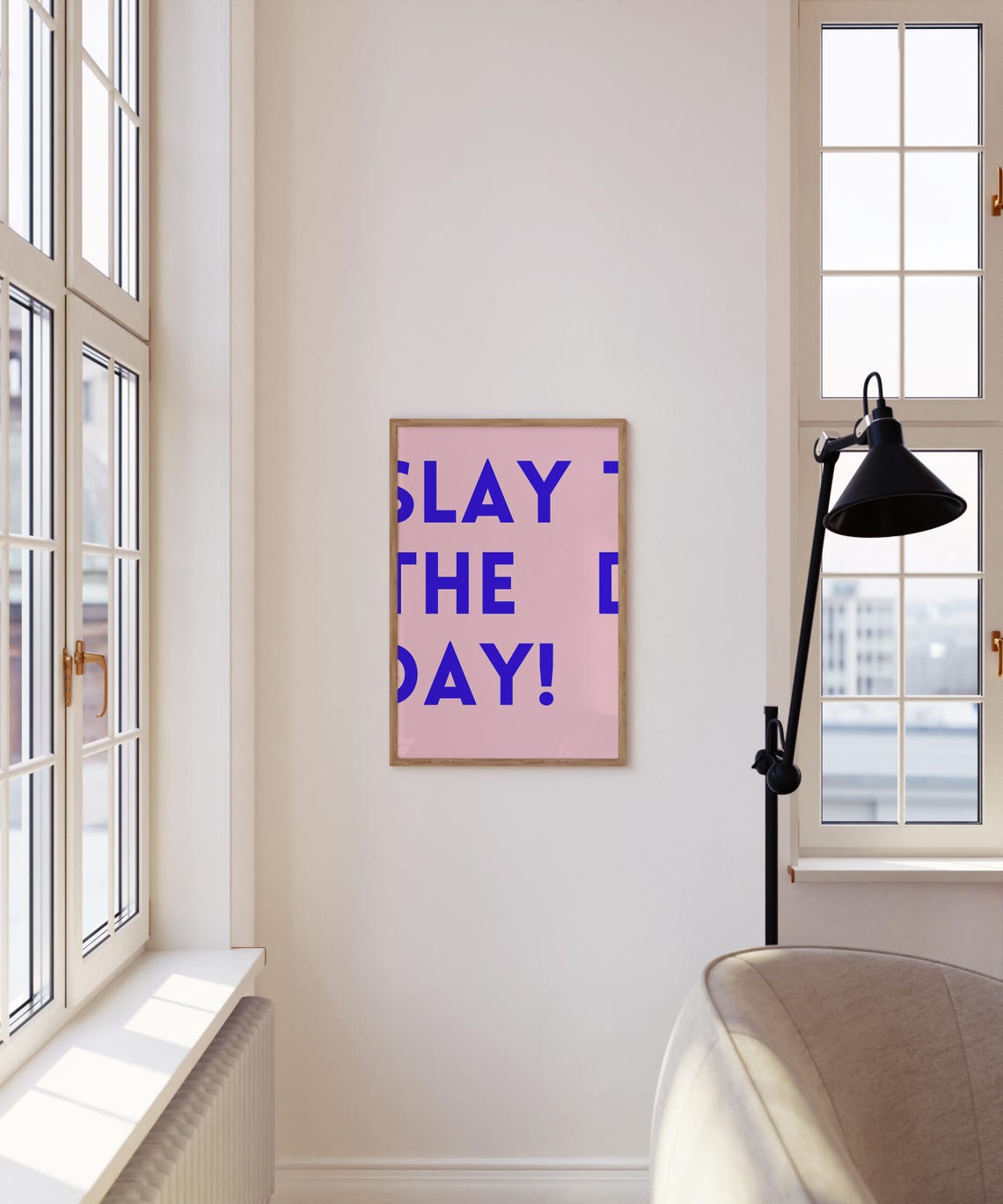 Slay the Day Bold Blue on Pink Motivational Quote Wall Poster - Image 4