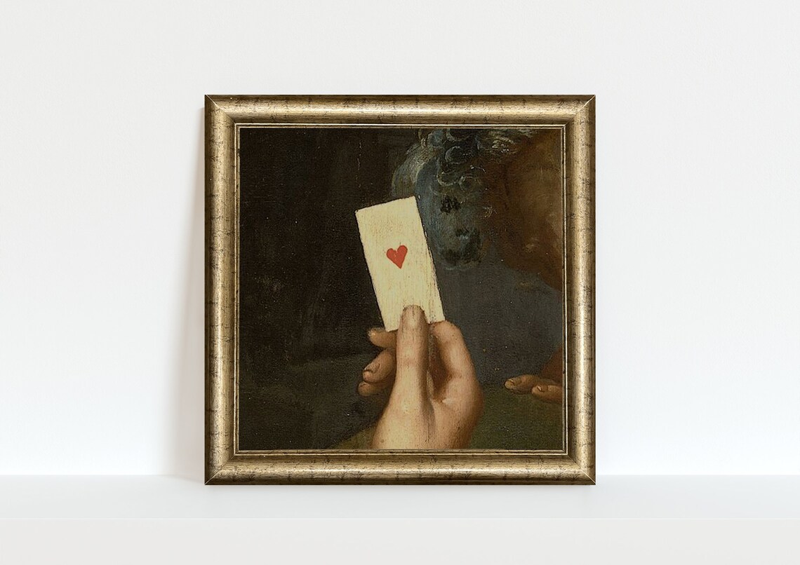 Vintage Oil Painting Detail of Hand Holding an Ace of Hearts Poster