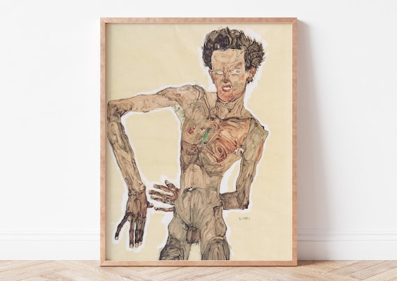 Raw Expressionist Nude Male Figure Study Bold Modern Art Poster