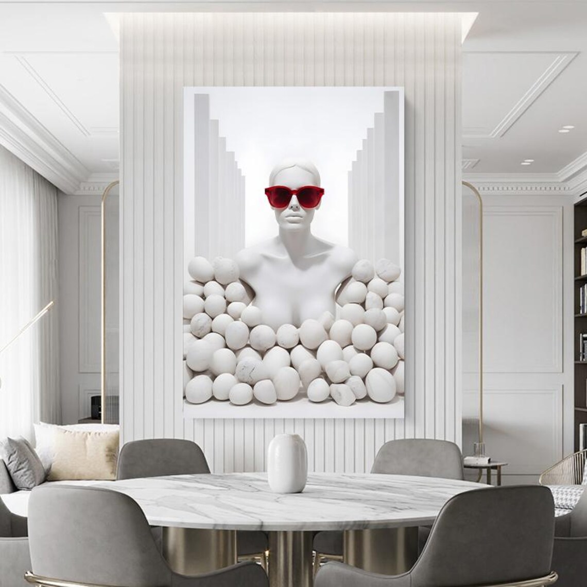White Statue With Red Sunglasses Playful Surreal Pop Art Poster - Image 3