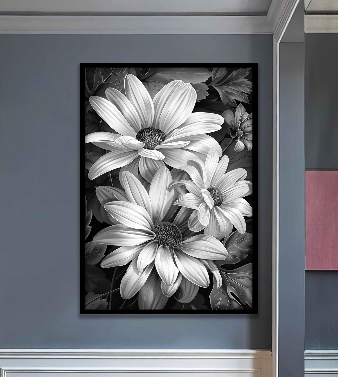 White Daisies Black and White Bold Floral Botanical Art Poster - Image 3