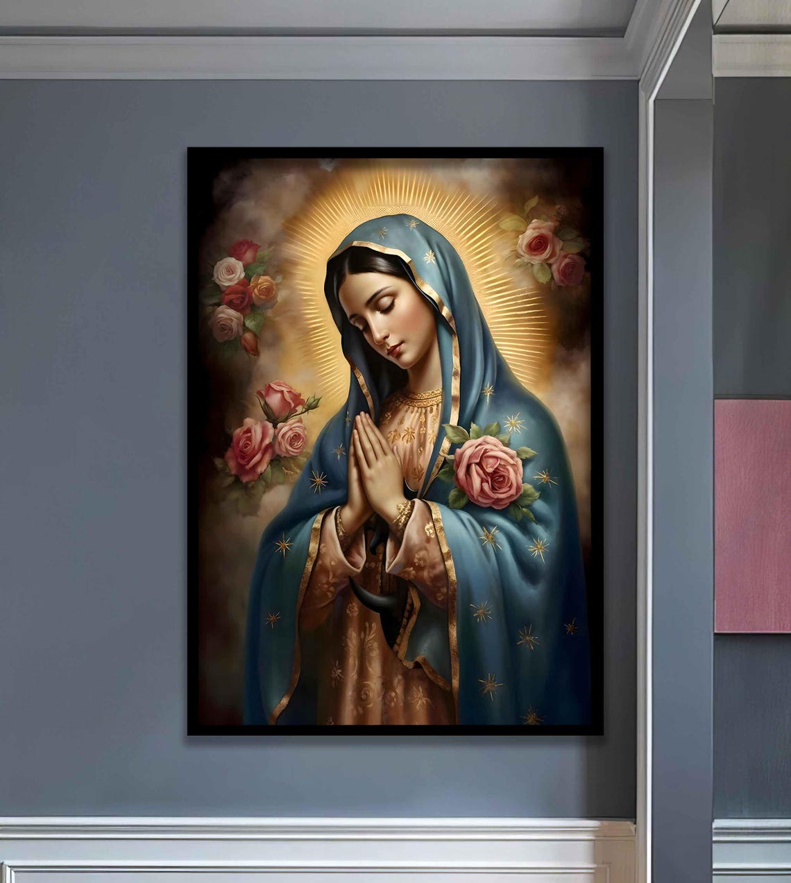 Our Lady Of Guadalupe Praying With Roses Religious Devotion Poster - Image 3