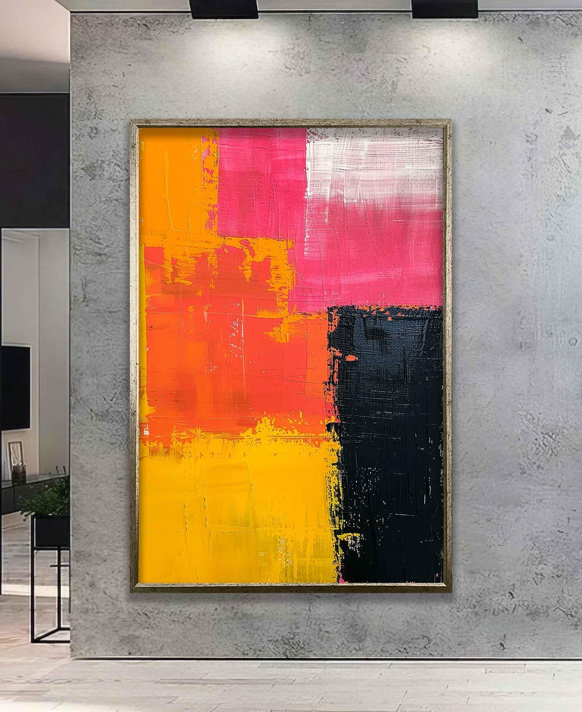 Pink Orange Yellow and Black Brushstroke Abstract Art Poster - Image 3