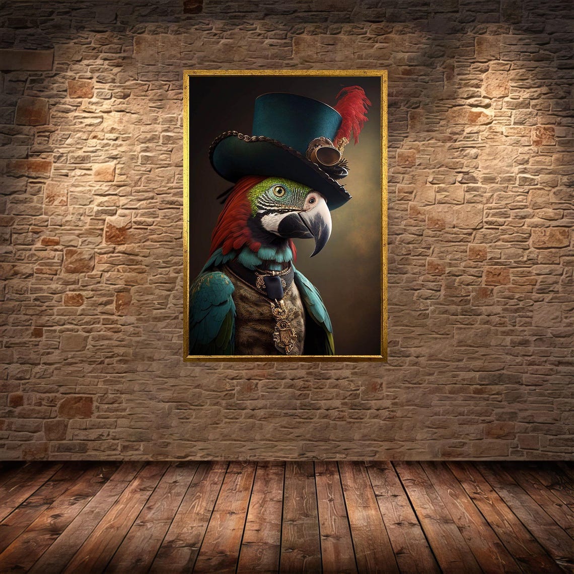 Macaw Parrot in a Steampunk Top Hat With Goggles Portrait Poster - Image 5