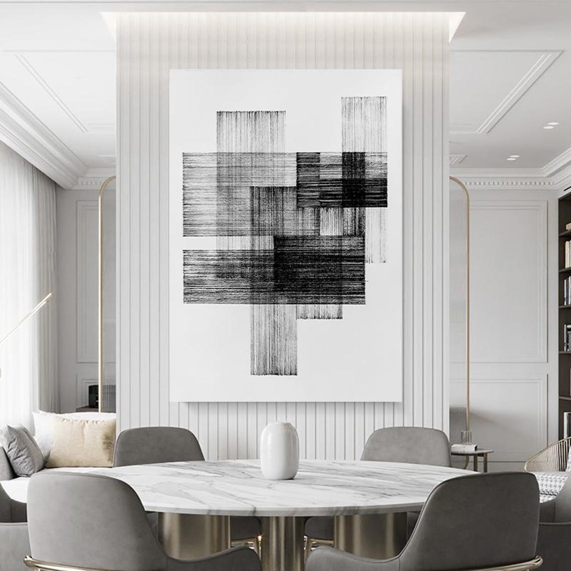 Minimalist Black White Overlapping Blocks Abstract Art Poster - Image 2