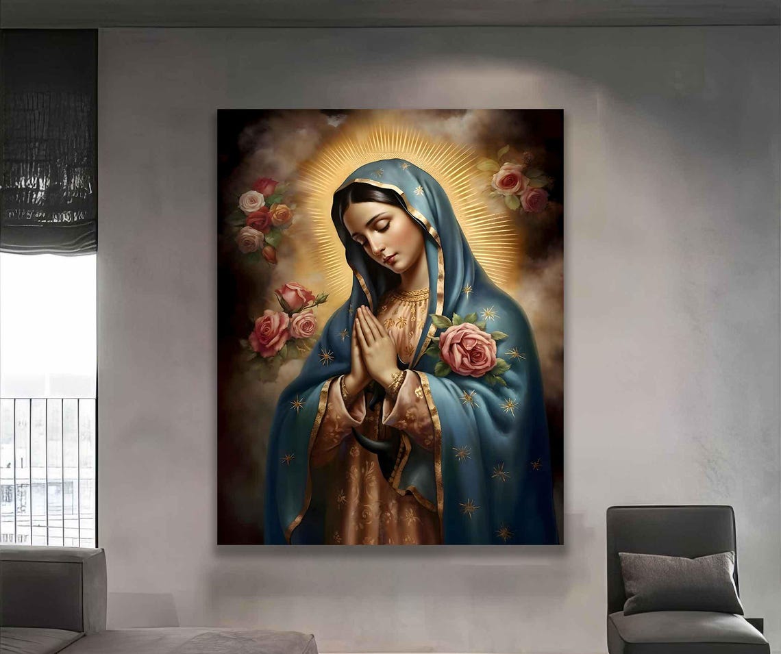 Our Lady Of Guadalupe Praying With Roses Religious Devotion Poster - Image 4