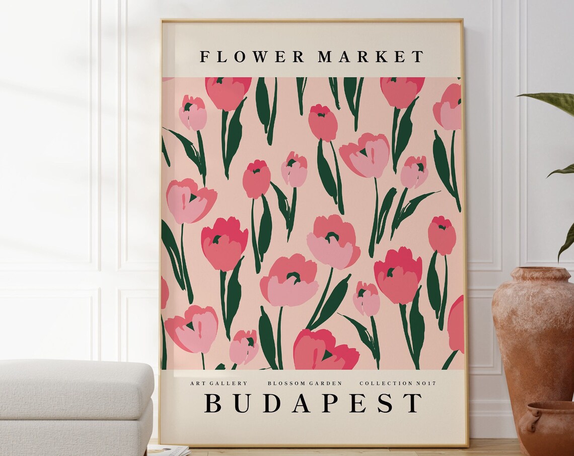 Budapest Flower Market No 17 Pink Tulips Spring Blossom Art Poster