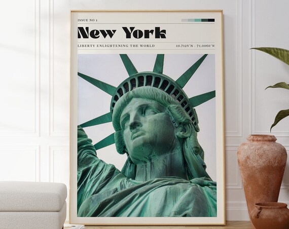 New York Statue Of Liberty Photography Travel Poster With Coordinates