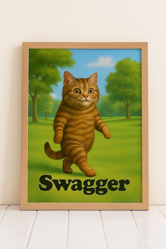Swagger Confident Tabby Cat Strutting Funny Animal Photo Poster