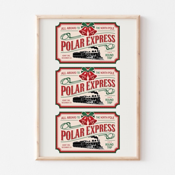 Polar Express Triple North Pole Ticket Vintage Christmas Art Poster