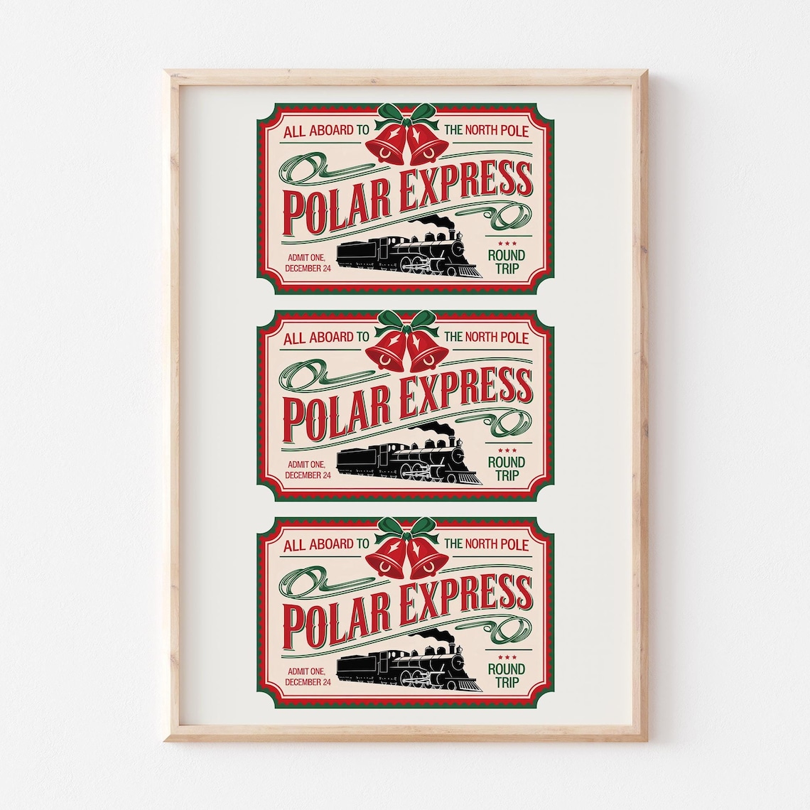 Polar Express Triple North Pole Ticket Vintage Christmas Art Poster