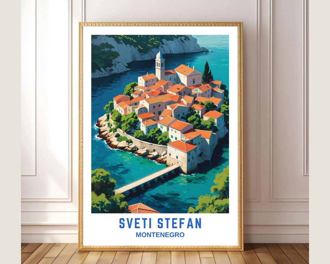 Sveti Stefan Montenegro Island Village Adriatic Coast Travel Poster