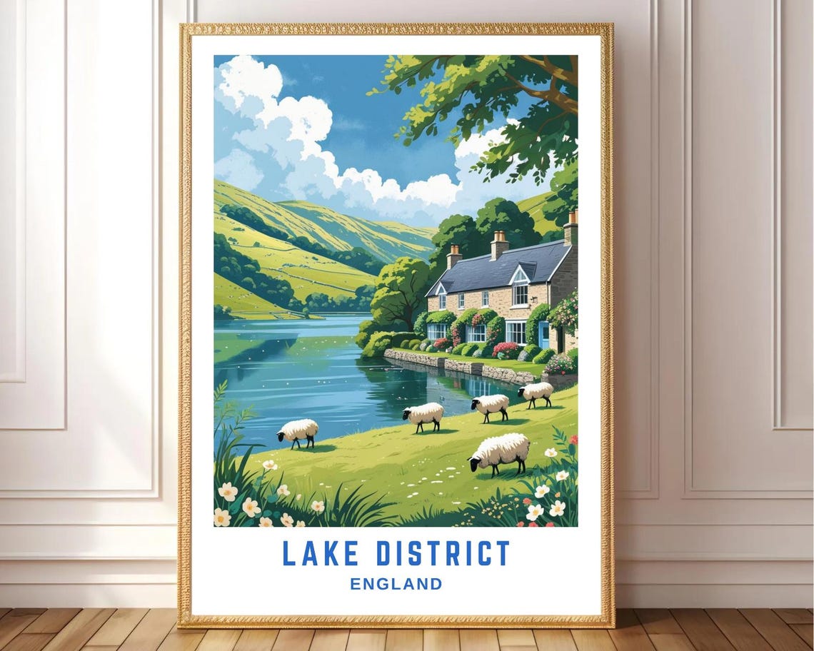Lake District England Lakeside Cottage And Grazing Sheep Poster