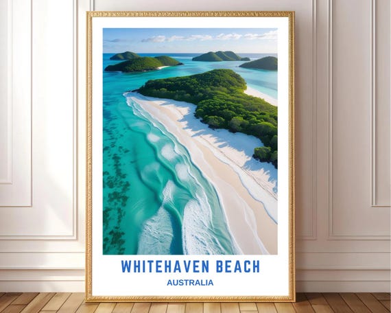 Whitehaven Beach Australia Wall Art Tropical Coastal Print Aerial Ocean Photography Whitsunday Islands Travel Poster Decor