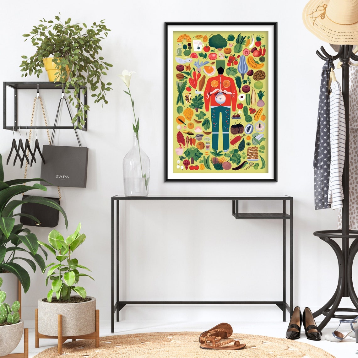Vegan Chef Surrounded By Produce Colorful Kitchen Illustration Poster - Image 2