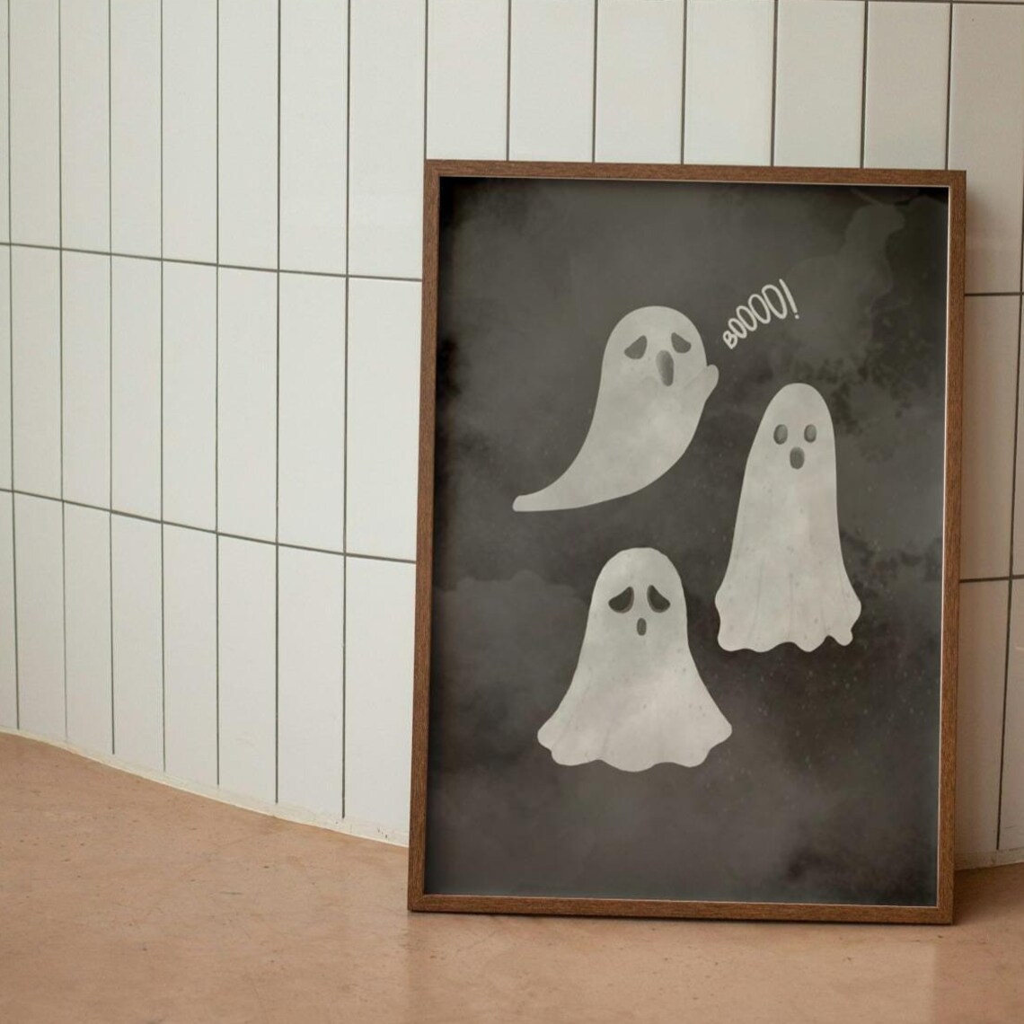 Cute Ghost Trio Booo Dark Background Halloween Kids Room Poster