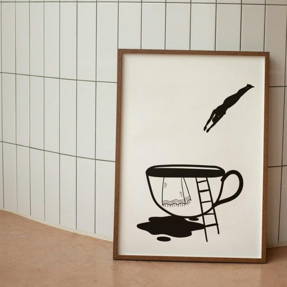 Coffee Diver Poster Print Hand Drawn Coffee Print Good Morning Coffee Poster Coffee Station Wall Art Kitchen Wall Art