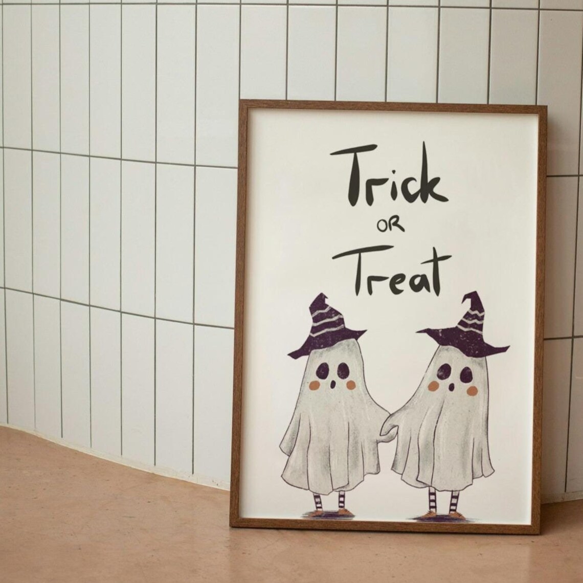 Trick Or Treat Cute Ghosts Witch Hats Halloween Poster Kids Decor