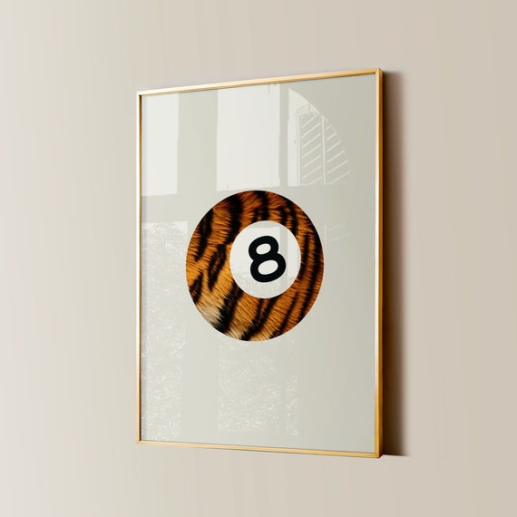 8 Ball Print Tiger Apartment Decor Trendy Retro It Girl Poster Girly Aesthetic Funky Vintage Pool Ball Downtown Girl Home Wall Art