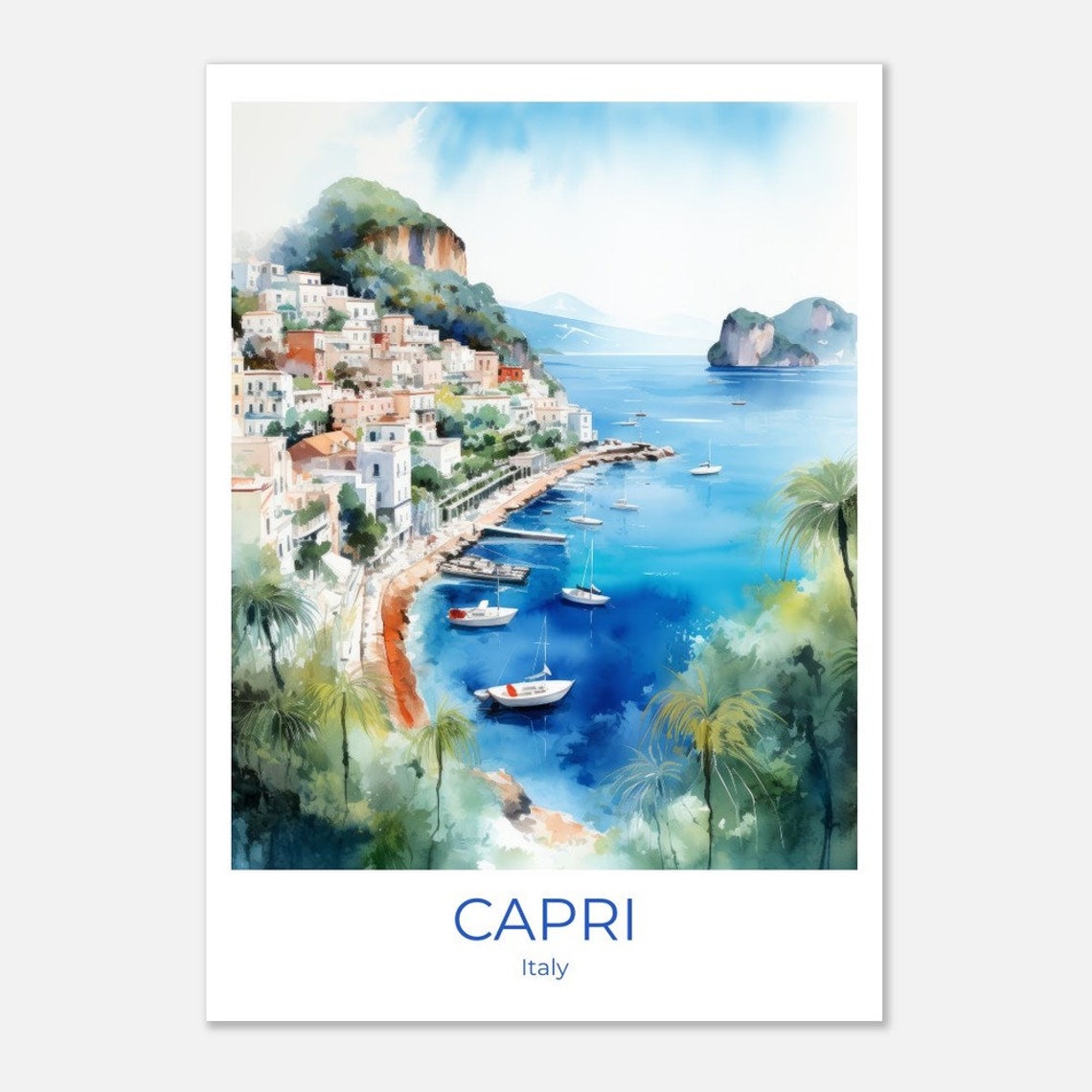 Capri Travel Poster Italy Gift Capri Travel Poster Watercolor Travel Print Capri Capri Travel Souvenir Capri Wall Decoration Italy Print - Image 4