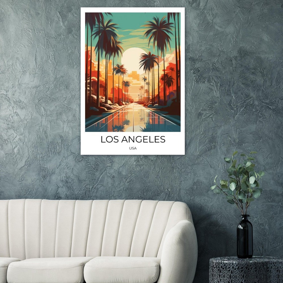 Los Angeles Palm Avenue Sunset Mirror Reflection Travel Poster - Image 4