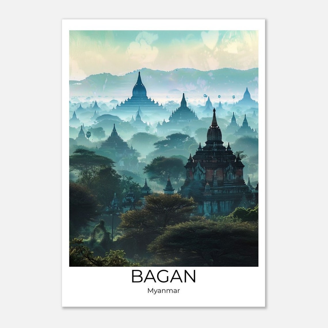 Bagan Myanmar Ancient Temple Plain Misty Dawn Landscape Poster - Image 4