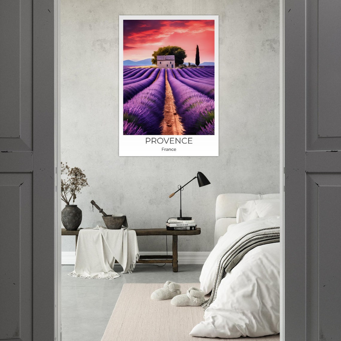 Provence France Lavender Fields Sunset Stone Cabin View Travel Poster - Image 2