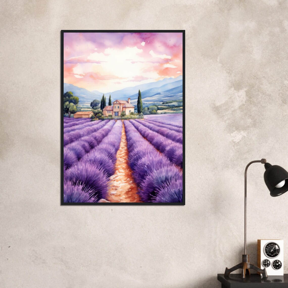 Provence France Lavender Rows Stone Farmhouse Sunset Travel Poster - Image 3