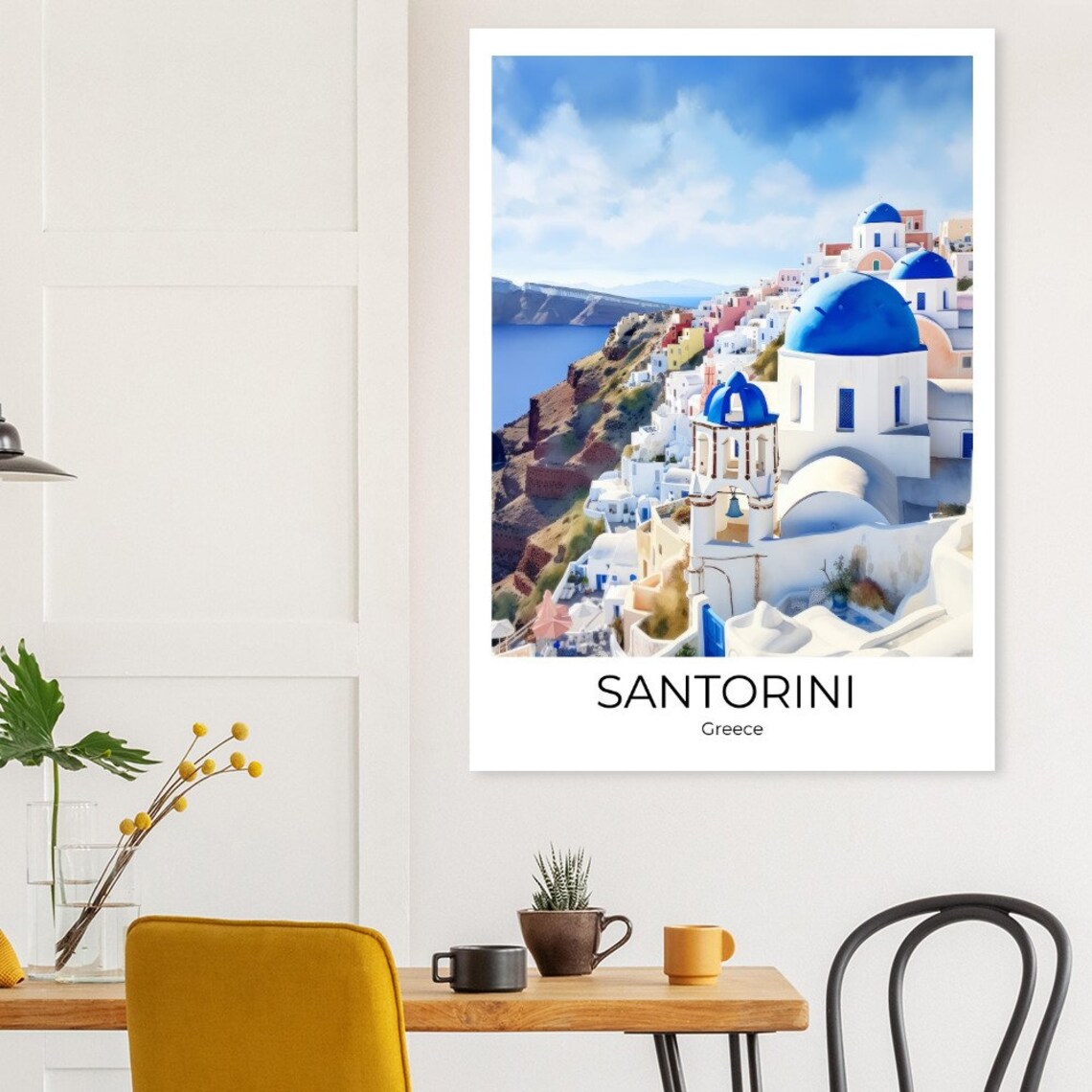 Santorini Greece Hillside Village Blue Domes Retro Travel Poster - Image 2