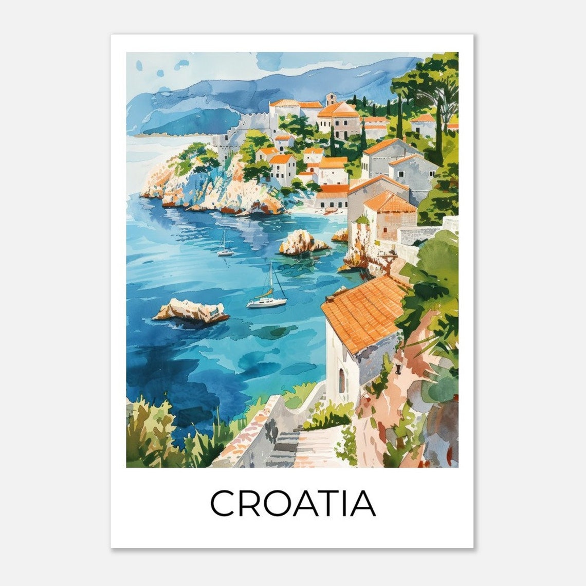 Croatia Watercolor Poster Of Croatia Travel Poster Croatia Travel Print Croatia