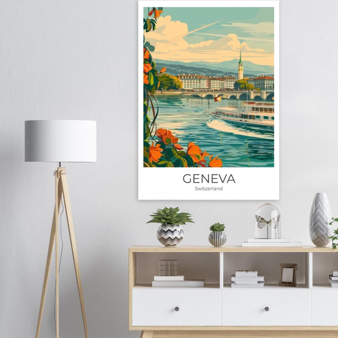 Geneva Lake Paddle Steamer Bridge Vintage Switzerland Travel Poster - Image 4