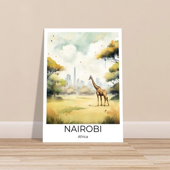 Nairobi Watercolor Travel Poster Kenya Wall Art Africa Travel Print Nairobi National Park Kenya Wall Decoration