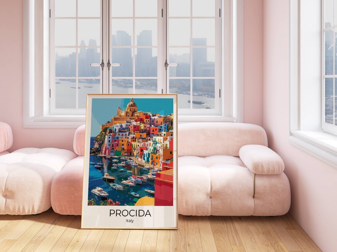 Procida Italy Colorful Harbor Boats Corricella Marina Travel Poster - Image 4