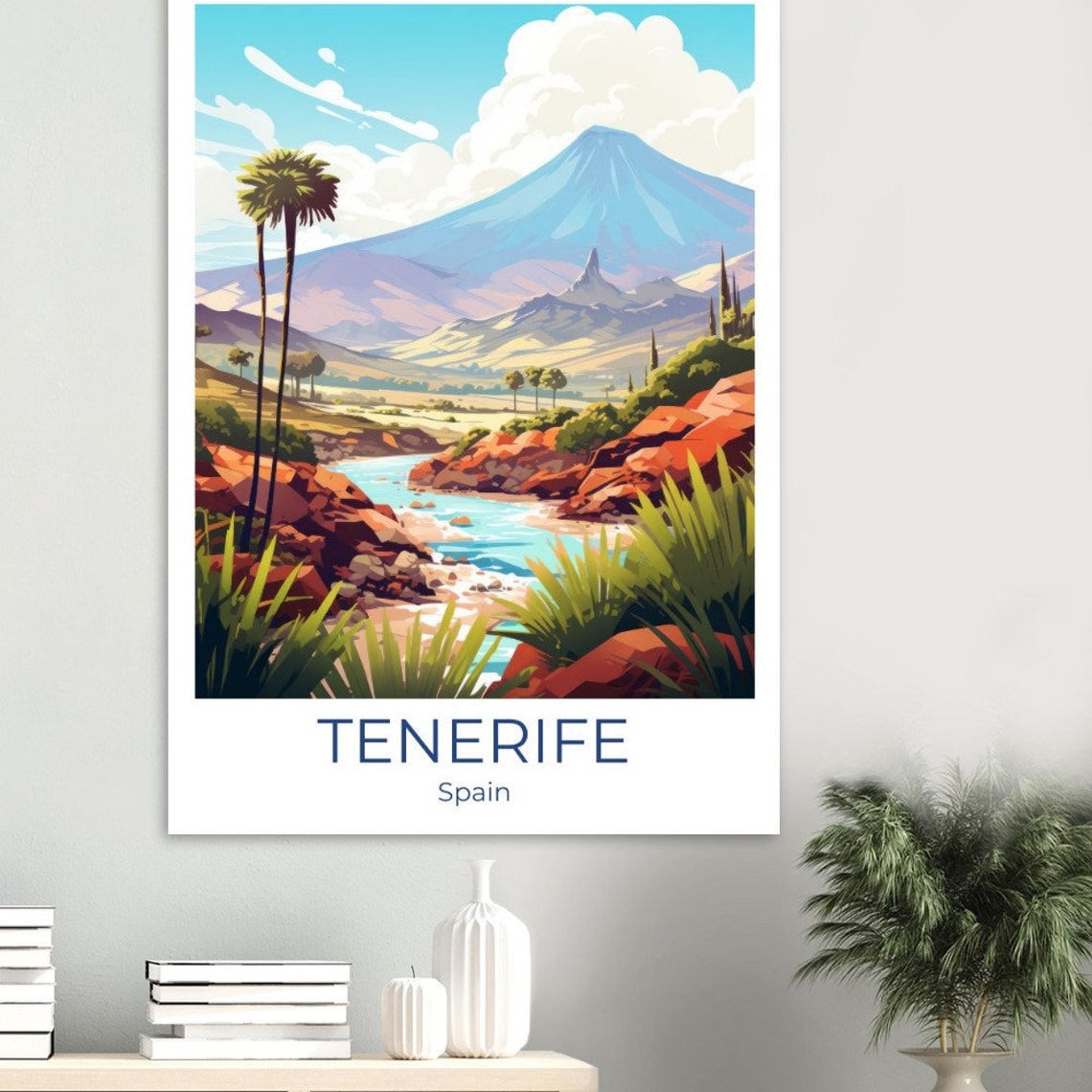 Tenerife Spain Mount Teide Volcano Illustration With Red Rocks Poster - Image 4