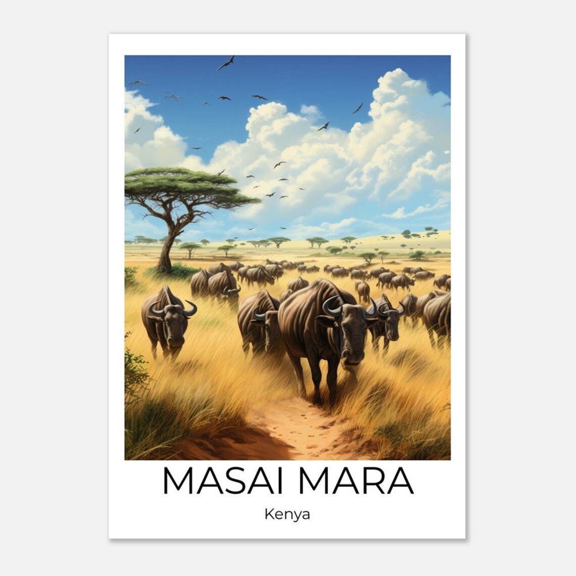 Kenya Masai Mara Wildebeest Herd Savanna Wildlife Travel Poster - Image 3