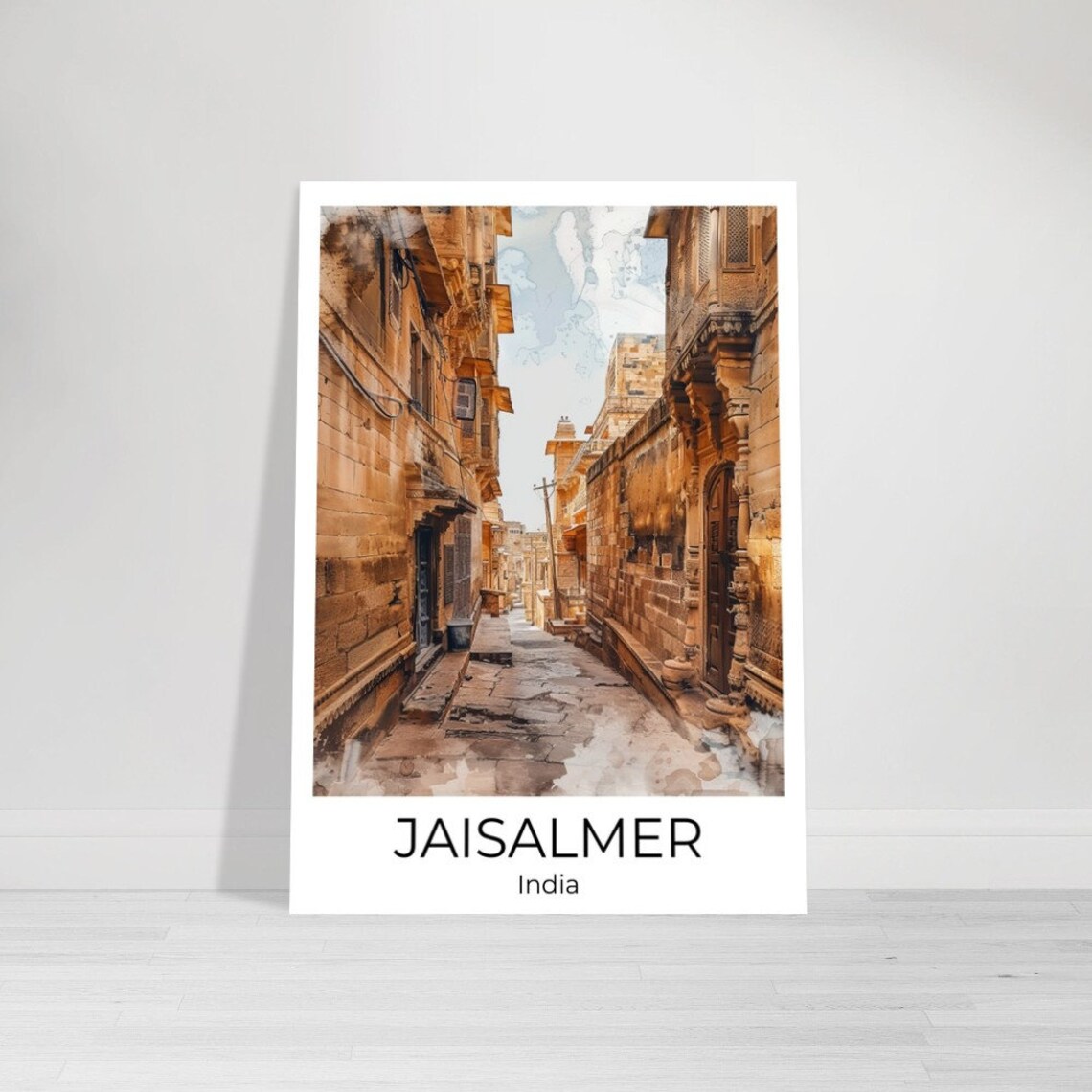 Jaisalmer India Golden City Old Street Watercolor Scene Poster