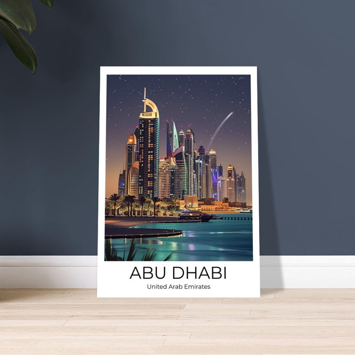Abu Dhabi Marina Night with Luxury Yacht Starry Sky Travel Poster - Image 2