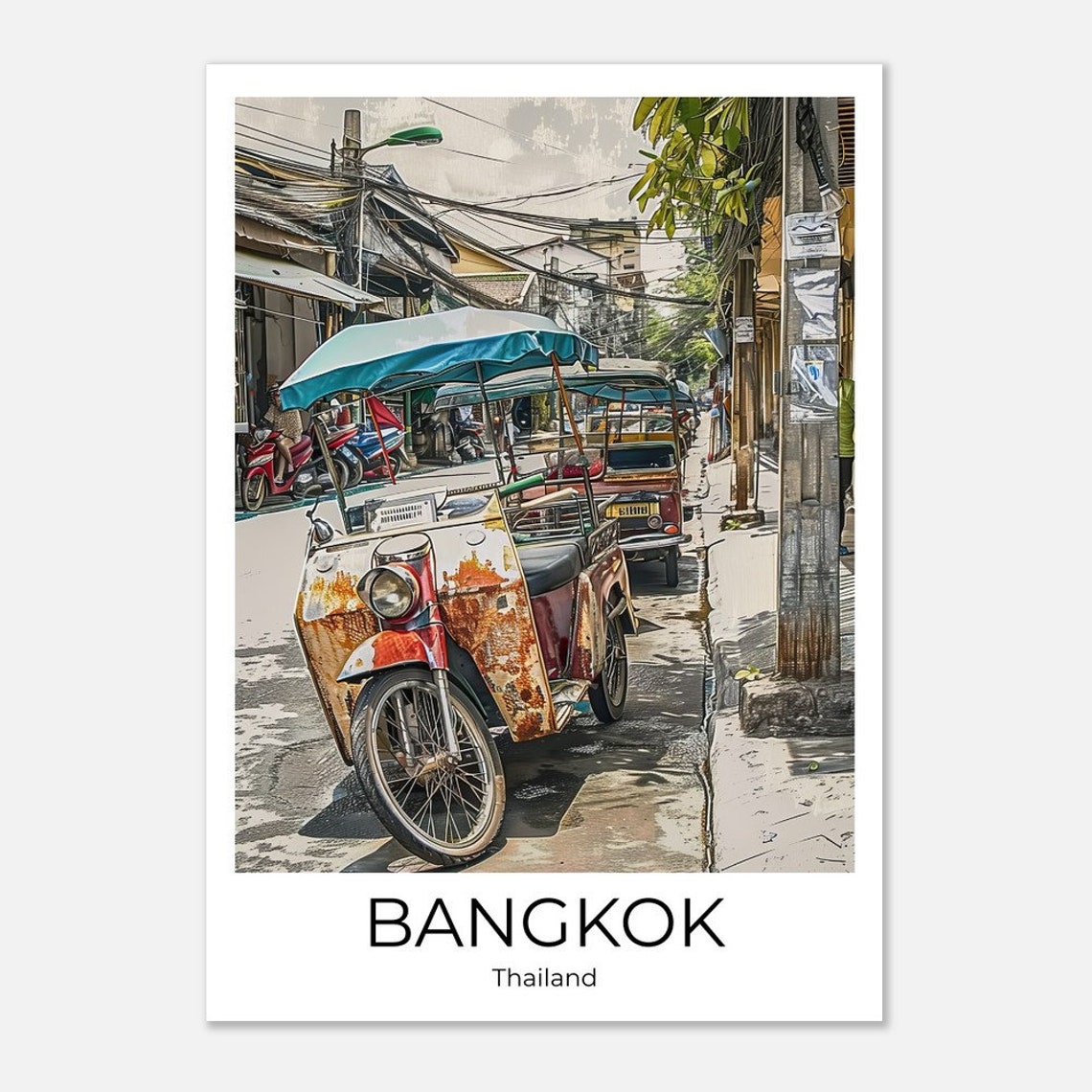 Bangkok Tuk Tuk Travel Poster Of Street Life At Bangkok Wall Art Bangkok Travel Thailand Bangkok Wall Decoration
