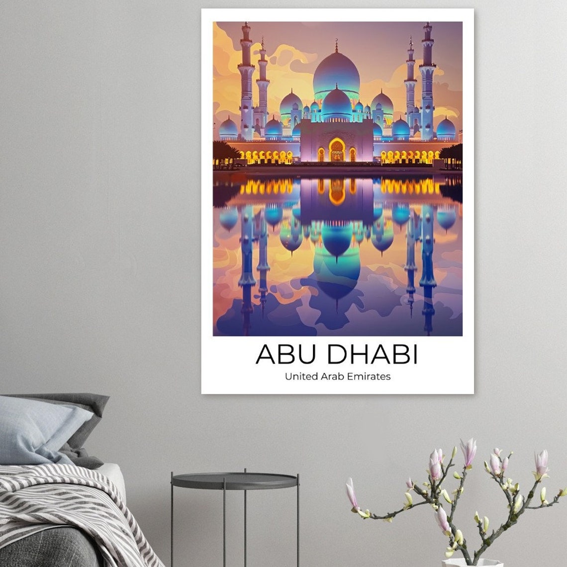 Abu Dhabi Grand Mosque Glowing Evening Colorful Domes Poster - Image 2