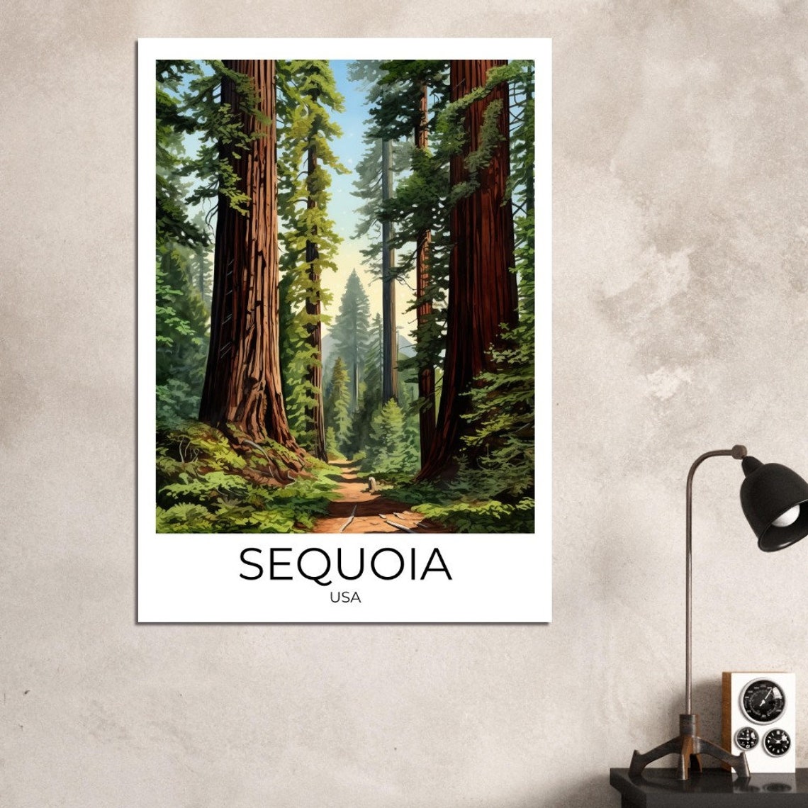 Sequoia USA Giant Redwood Forest Trail Vintage Travel Poster - Image 2