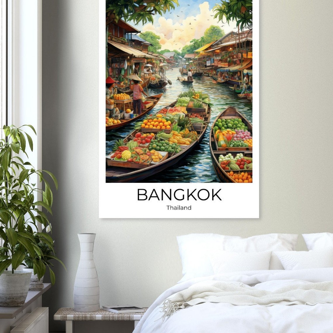 Bangkok Floating Market Watercolor Travel Poster Of Bangkok Wall Art Bangkok Travel Thailand Bangkok Wall Decoration - Image 2
