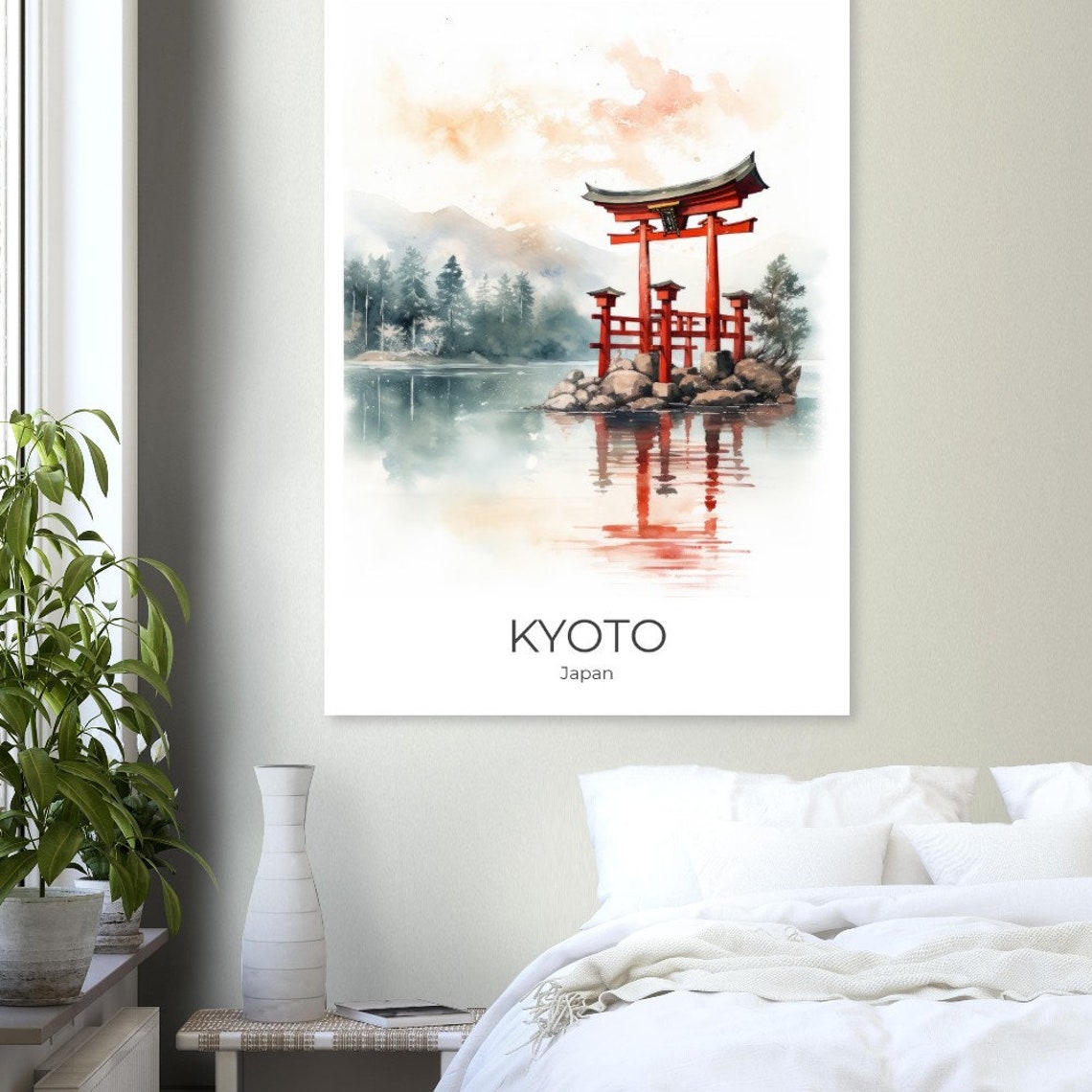 Kyoto Red Torii Gate on Water Misty Mountain Japan Travel Poster - Image 3