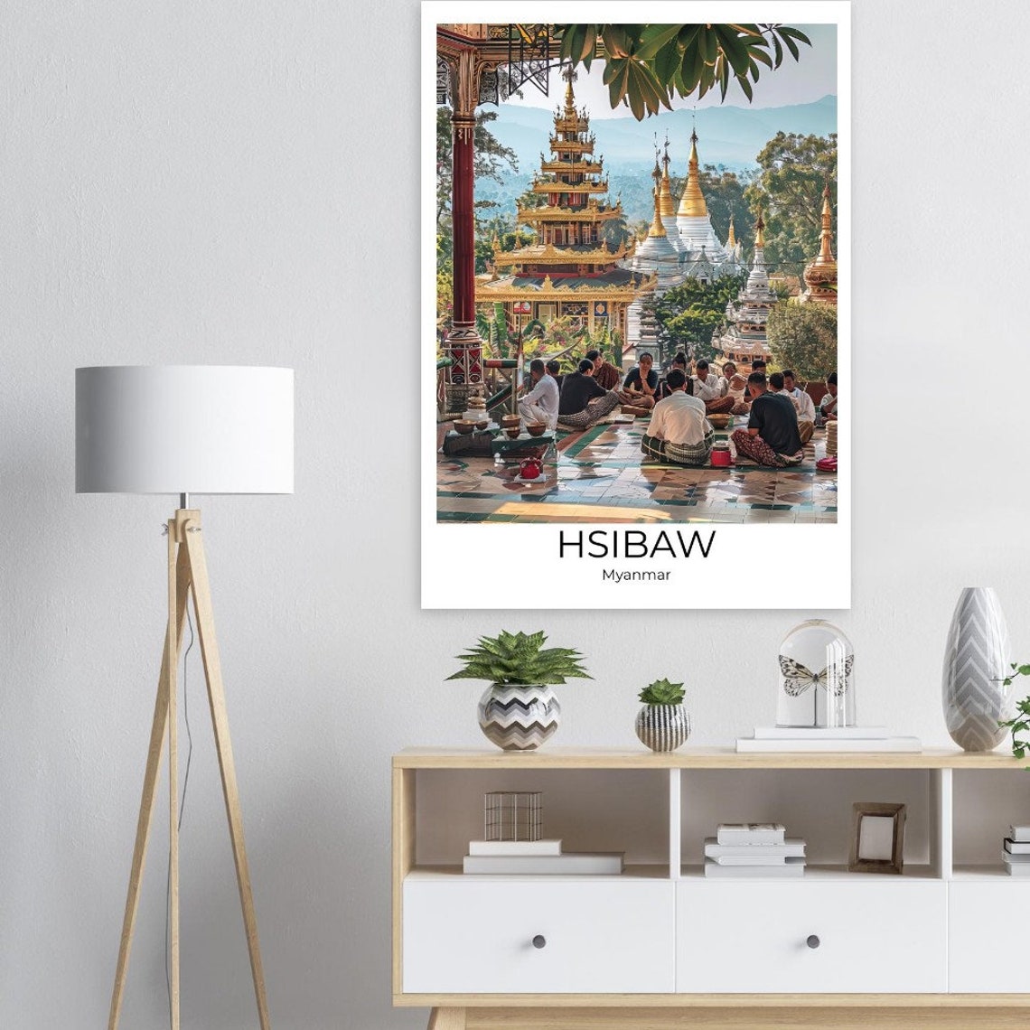 Hsibaw Myanmar Golden Pagoda Terrace Gathering Place Scene Poster - Image 3