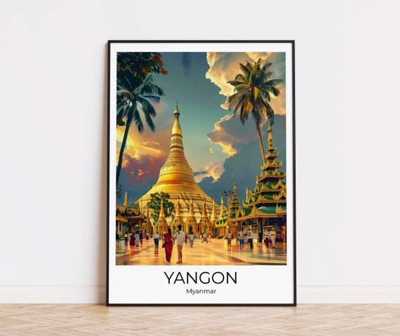 Swedagon Pagoda Yangon Travel Poster Myanmar Wall Art Travel Print Home Decor Yangon Poster Gift Illustration Travel Print